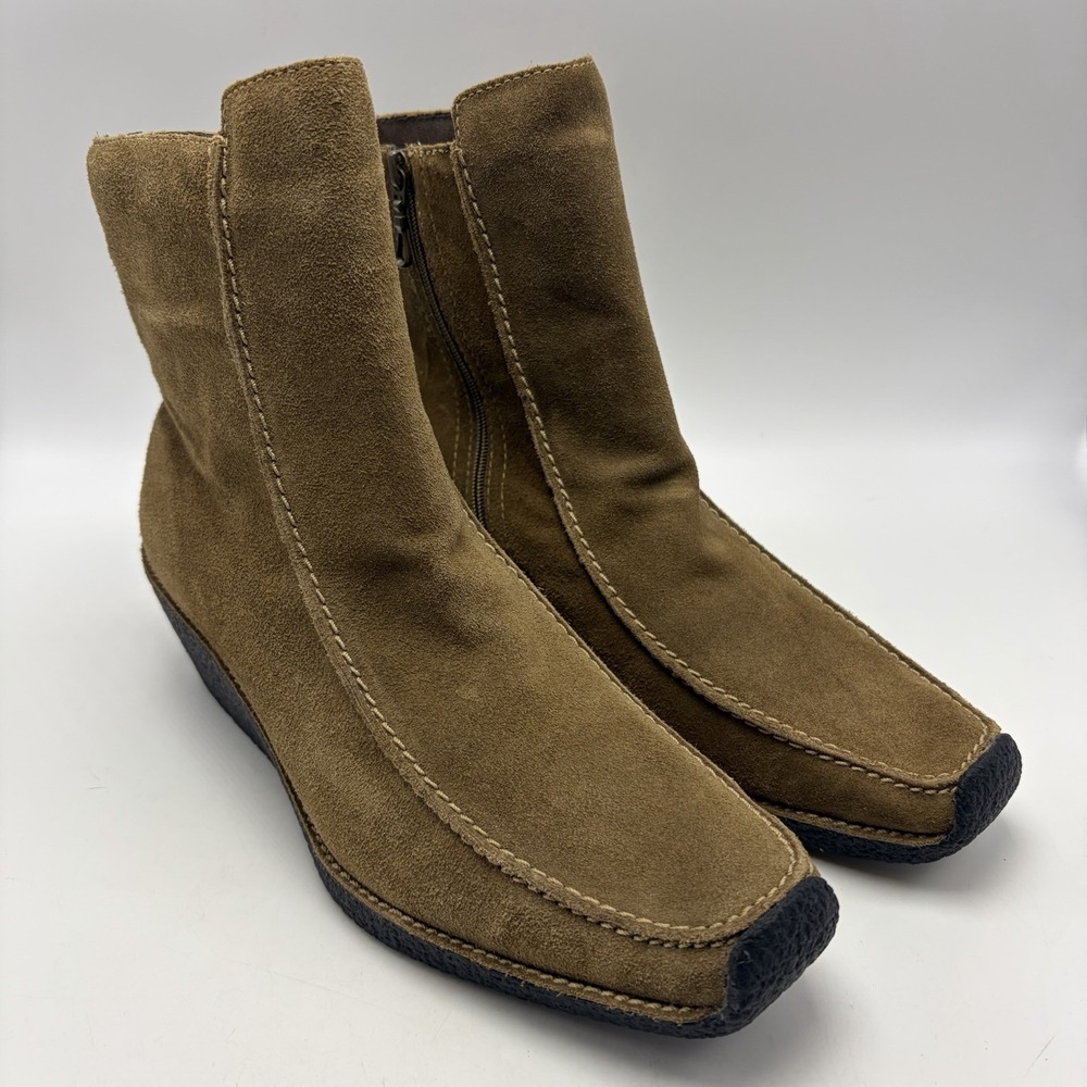 Ankle Boot Wedge Heel Womens 9 M Brown Suede Casual Shoe Zip
